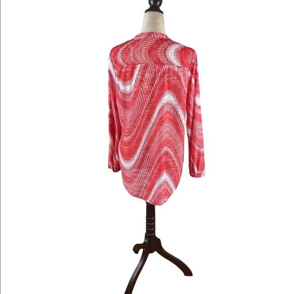 Erin London Red And White Button-Up Shirt With Sleeve Ties, Size M - Picture 2 of 5